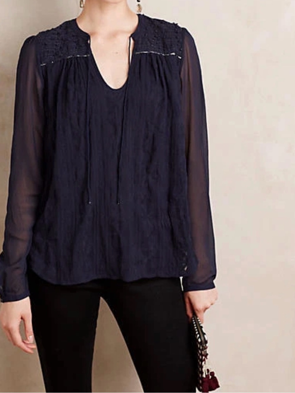 Anthropologie Tiny Paix Embroidered Blouse Navy XS NWT
